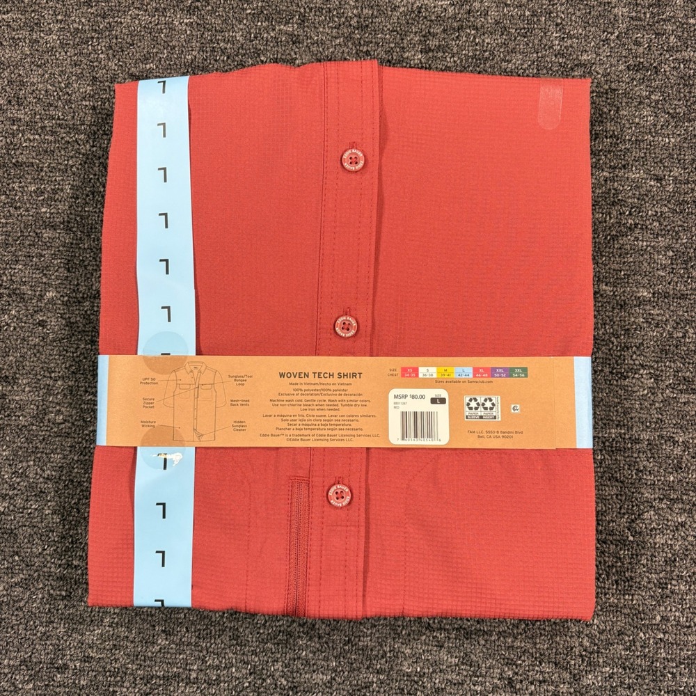 Eddie Bauer Woven Tech Shirt Mens Large Red Short Sleeve UPF 50 Ripstop Hiking - Picture 5 of 6